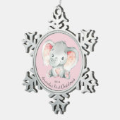 愛らしい象の少女たち初めてのクリスマス スノーフレークピューターオーナメント (右)