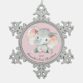 愛らしい象の少女たち初めてのクリスマス スノーフレークピューターオーナメント (正面)