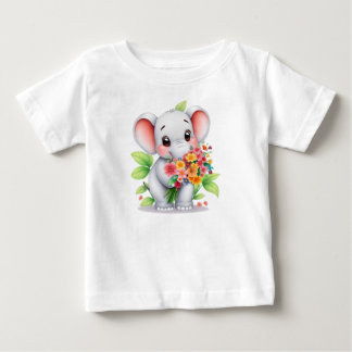 愛らしい象の花束 ベビー&キッズTシャツ ベビーTシャツ