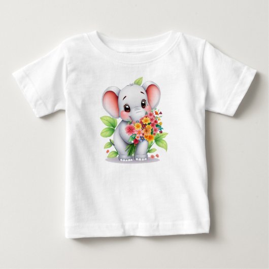 愛らしい象の花束 ベビー&キッズTシャツ ベビーTシャツ (正面)
