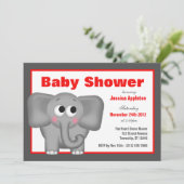 愛らしい象の赤いベビーシャワー招待状 招待状 (スタンド正面)