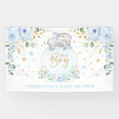 愛らしい象の青いフローラ男の子の赤ちゃんシャワー 横断幕 (横)