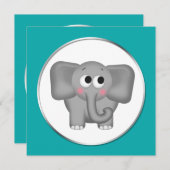 愛らしい象-ティール(緑がかった色)のベビーシャワー招待状 招待状 (正面/裏面)