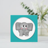愛らしい象-ティール(緑がかった色)のベビーシャワー招待状 招待状 (スタンド正面)