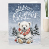 愛らしい赤いスカーフ極熊クリスマスカード カード (正面)