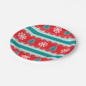 愛らしい赤いティール（緑がかった色）のクリスマスデザイン（雪片） ペーパープレート (アングル)