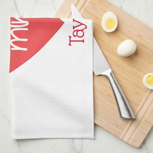 愛らしい赤いハートビーマイヌ キッチンタオル (四つ折り)