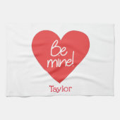 愛らしい赤いハートビーマイヌ キッチンタオル (横)