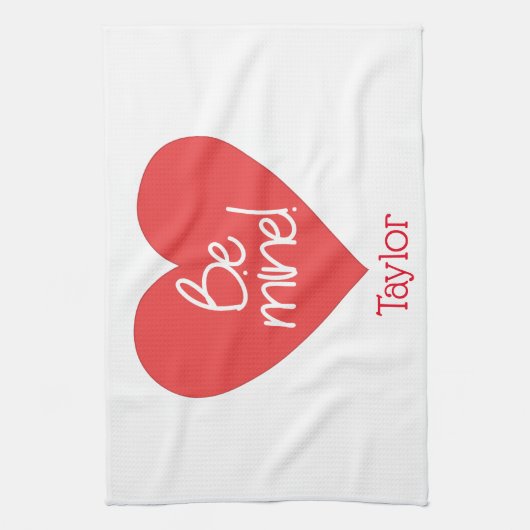 愛らしい赤いハートビーマイヌ キッチンタオル (縦)