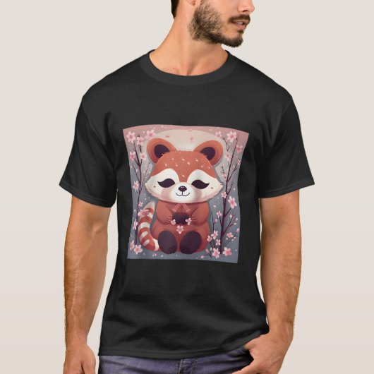 愛らしい赤いパンダ海のさくらんぼ花ズバセブ Tシャツ (正面)