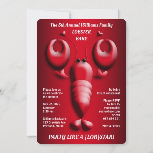 愛らしい赤いロブスターの可愛いハート形の挟み木 招待状 (正面)