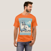 「愛らしい赤ちゃんアザラシと母 - 海の愛」 Tシャツ (正面フル)