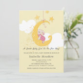 愛らしい赤ちゃんウサギの星と月をテーマにしたベビーシャワー 招待状 (スタンド正面)