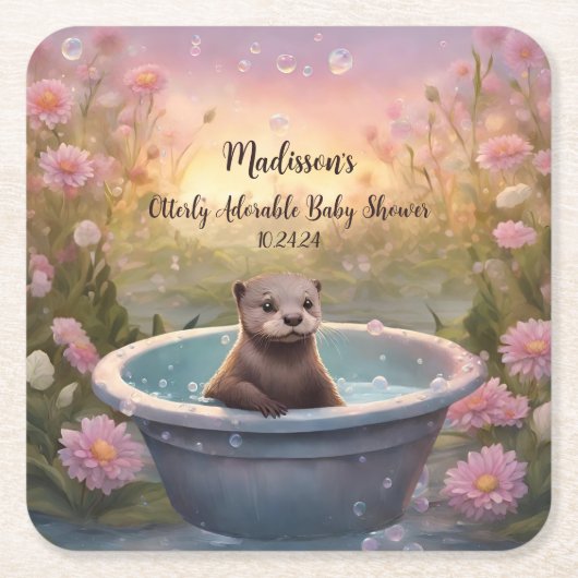 愛らしい赤ちゃんシャワー スクエアペーパーコースター (正面)