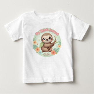 愛らしい赤ちゃんナマケモノ「私のスピリットアニマル」かわいい花柄 ベビーTシャツ