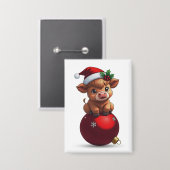 愛らしい赤ちゃんハイランド牛の座り姿 缶バッジ (正面/裏面)