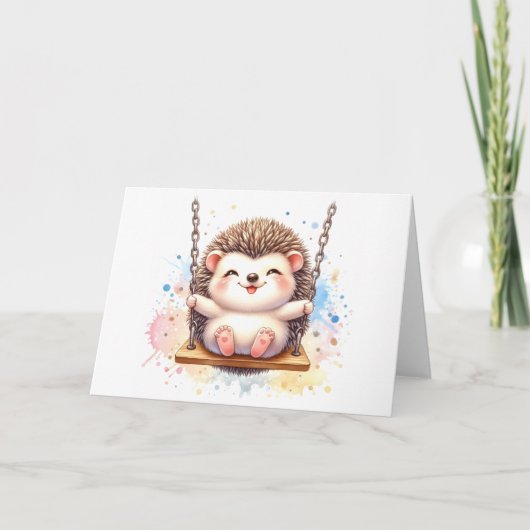 愛らしい赤ちゃんハリネズミの遊び心ある水彩画のブランクカード カード (正面)