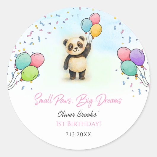 愛らしい赤ちゃんパンダの1歳の誕生日パーティー ラウンドシール (正面)