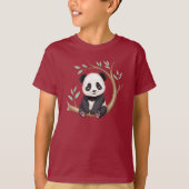 愛らしい赤ちゃんパンダ - 木の枝チャームTシャツ Tシャツ (正面)