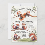 愛らしい赤ちゃんレッサーパンダの誕生日パーティー 招待状 (正面)