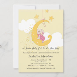 愛らしい赤ちゃん女の子うさぎ星ムーンベイビーシャワー 招待状