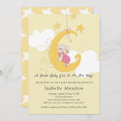 愛らしい赤ちゃん女の子うさぎ星ムーンベイビーシャワー 招待状 (正面/裏面)