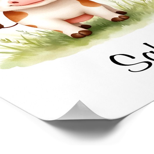 愛らしい赤ちゃん牛のカスタマイズ可能な保育園の壁アート ポスター (角)