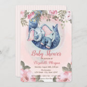 愛らしい赤ちゃん象の花のベビーシャワー 招待状 (正面/裏面)