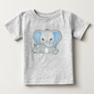 愛らしい赤ちゃん青い耳の子象 ベビーTシャツ
