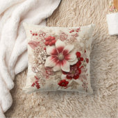 愛らしい赤と白花の格子柄 クッション (ブランケット)