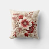 愛らしい赤と白花の格子柄 クッション (正面)