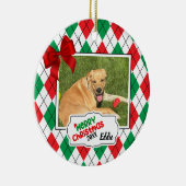愛らしい赤と緑のアーガイルペットオーナメント。 セラミックオーナメント (右)