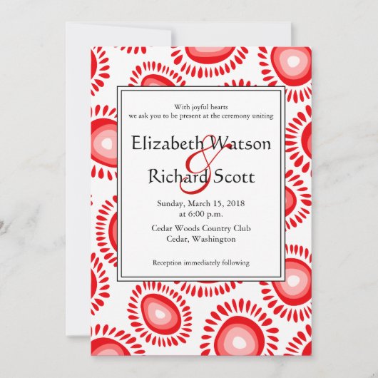 愛らしい赤ファンキーい花結婚式招待状 招待状 (正面)