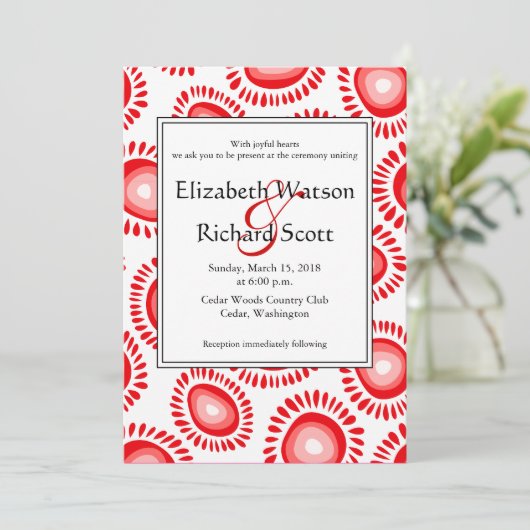 愛らしい赤ファンキーい花結婚式招待状 招待状 (スタンド正面)