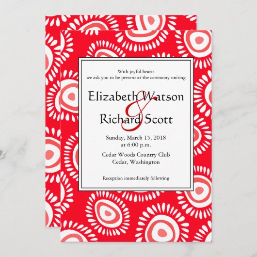 愛らしい赤ファンキーい花結婚式招待状 招待状 (正面/裏面)