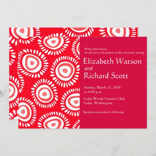 愛らしい赤ファンキーい花結婚式招待状 招待状 (正面/裏面)