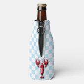 愛らしい赤ロブスターハートピンカース市松模様にブルー ボトルクーラー (ボトル裏面)