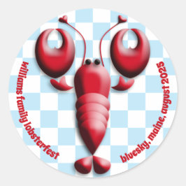 愛らしい赤ロブスターハートピンカース市松模様にブルー ラウンドシール