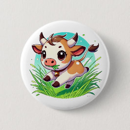 愛らしい走牛が畑を通って 缶バッジ