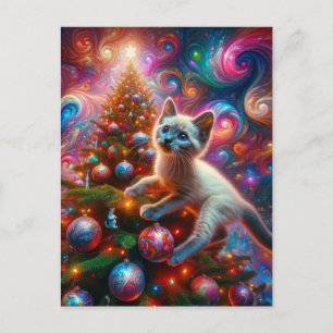 愛らしい超現実的なシャム猫のクリスマス ポストカード