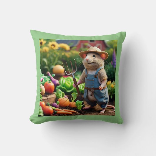 愛らしい農家マウスインガーデン装飾用クッション クッション (正面)