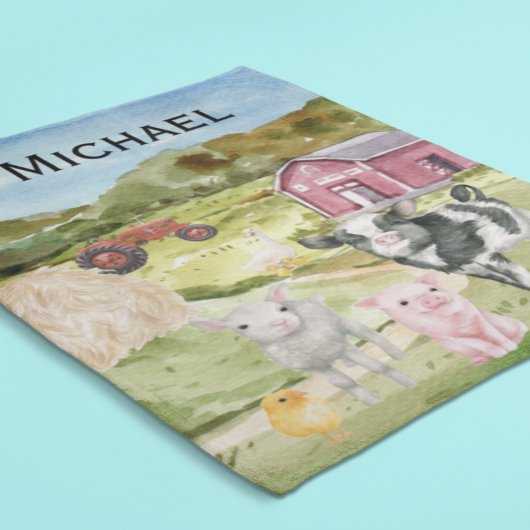 愛らしい農業動物の水の色バーンドモノグラム フリースブランケット