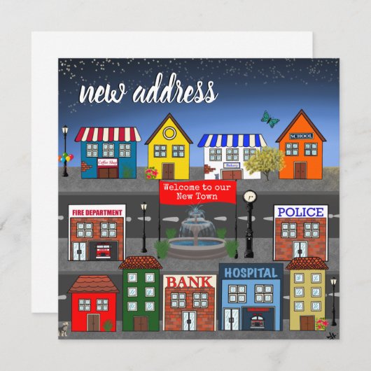 愛らしい近所の新しい住所のお知らせ 案内状 (正面/裏面)