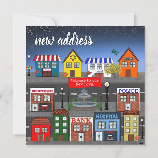 愛らしい近所の新しい住所のお知らせ 案内状 (正面)