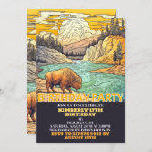 愛らしい野生バッファローバースデーパーティ招待状 招待状 (正面/裏面)