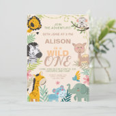 愛らしい野生動物ジャングル、1歳の誕生日 招待状 (スタンド正面)