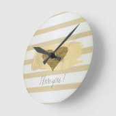 愛らしい金ゴールドグリッターストライプハート-Iラブユー  ラウンド壁時計 (傾斜)