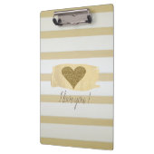 愛らしい金ゴールドグリッターストライプハートI Love You クリップボード (左)