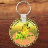 愛らしい金ゴールドグリーン幸せ自然イグアナ キーホルダー (正面)