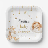 愛らしい金ゴールドスターリーサファリベイビーシャワー ペーパープレート (正面)